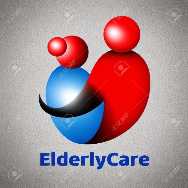 Logo en forme de coeur de soins de santé pour personnes âgées. Signe de maison de retraite