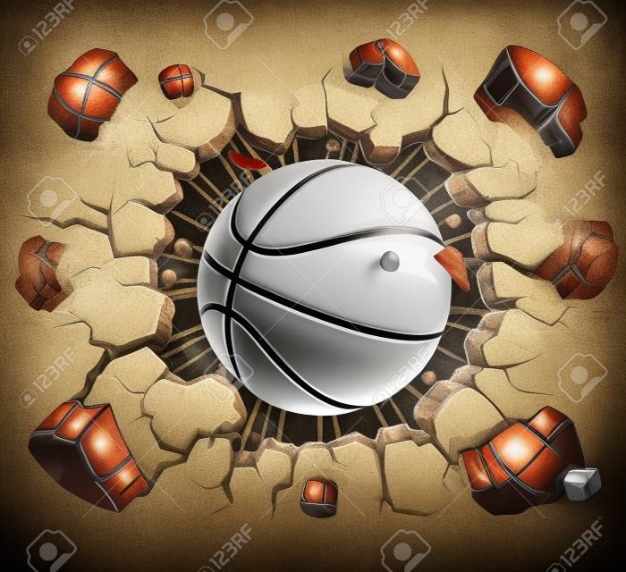 Basketball and Old Plaster wall damage   illustration