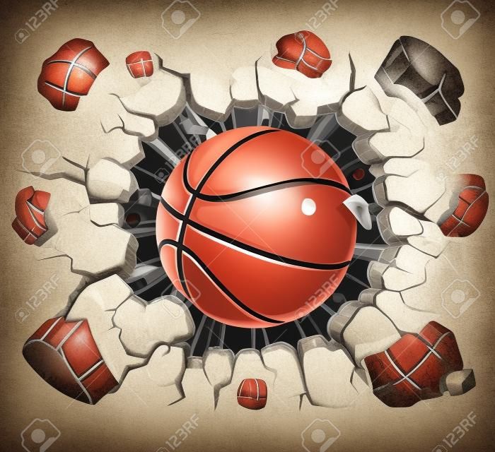 Basketball and Old Plaster wall damage   illustration