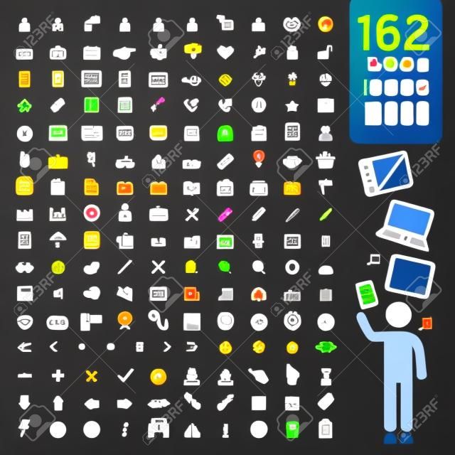162 White Icons for Web, Applications and Tablet Mobile. 