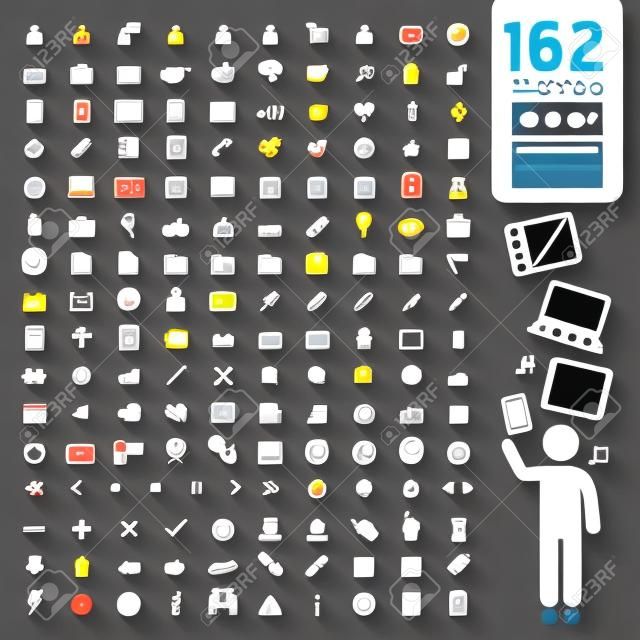 162 White Icons für Web, Applikationen und Tablet Mobile.