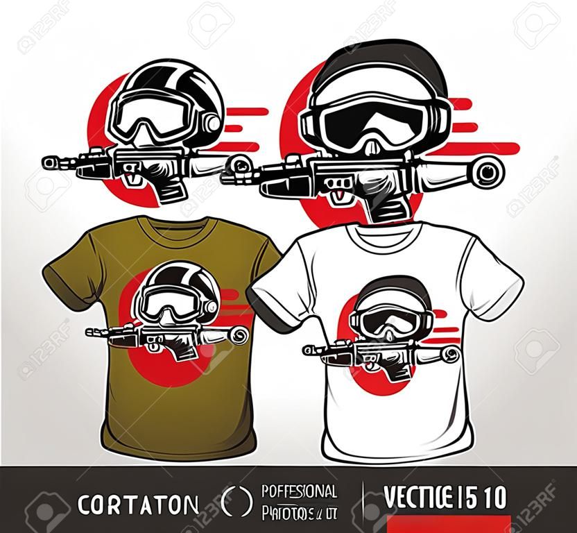 Cartoon Boy and Girl play Airsoft Guns Vector. T-shirt design