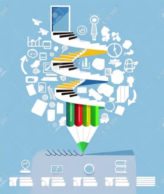 Бизнес карандаш лестница Инфографика вариант. Векторная иллюстрация. может использоваться для разметки рабочего процесса, баннер, диаграммы, Настройки Количество, подойдите вариантов, веб-дизайн.