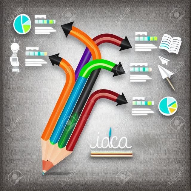 Opción paso Infografía lápiz Educación. Ilustración del vector. se puede utilizar para el diseño del flujo de trabajo, bandera, diagrama, opciones numéricas, intensificar opciones, diseño de páginas web.