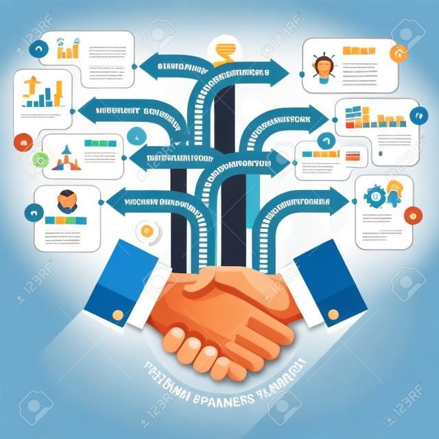 Teamwork business partners diagram template. Vector illustration. can be used for workflow layout, banner, number options, step up options, web design, infographics, timeline template.