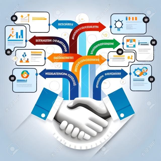 Teamwork business partners diagram template. Vector illustration. can be used for workflow layout, banner, number options, step up options, web design, infographics, timeline template.