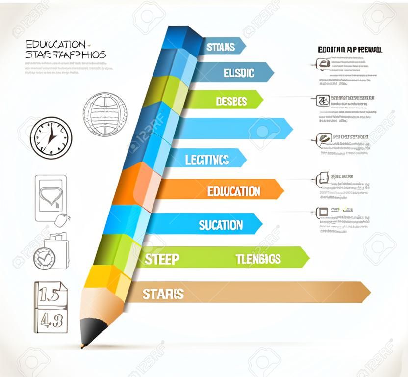 Oktatás ceruza lépcsőház Infographics opciót. Vektoros illusztráció. lehet használni a munkafolyamat elrendezés, banner, rajz, számos lehetőség, fokozza lehetőségek, rajz, web design.