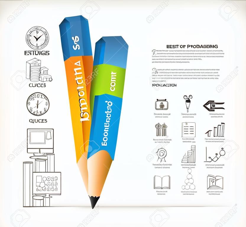 教育鉛筆的樓梯信息圖表選項。矢量插圖。可用於工作流佈局，橫幅，圖，數字選項，加緊選項，圖中，網頁設計。