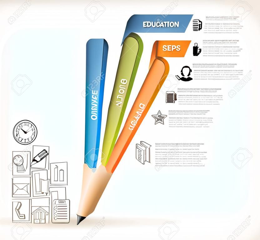 教育信息图表选项铅笔楼梯插画矢量可用于工作流布局图号选择步骤选择旗帜图网页设计