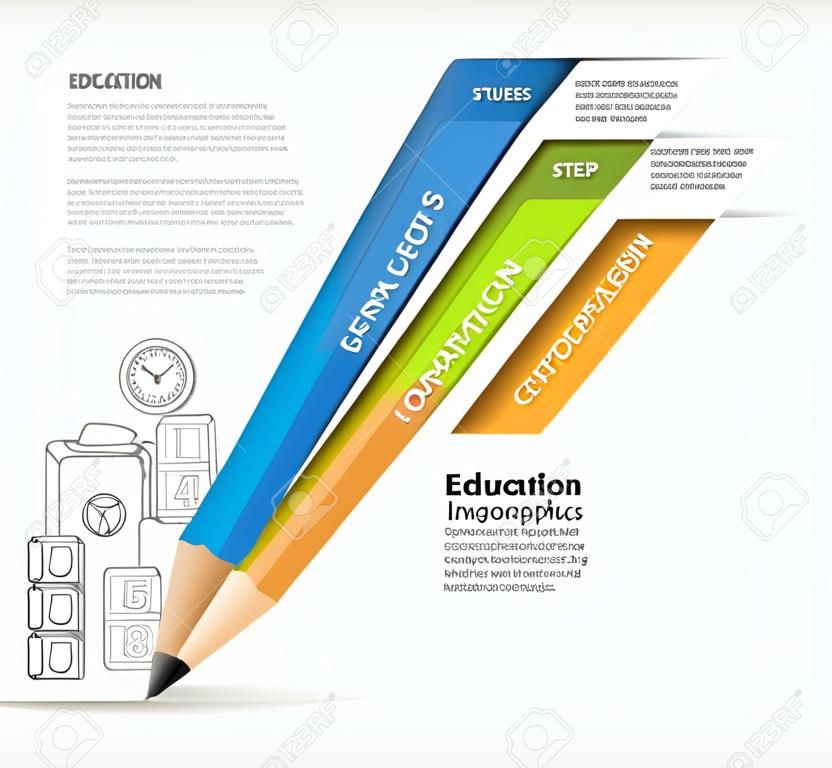 Eğitim kalem merdiven Infographics seçeneği. Vector illustration. seçenekleri, diyagramı, web tasarımı hızlandırmaya, iş akışı düzeni, afiş, diyagram, numara seçenekleri için kullanılabilir.