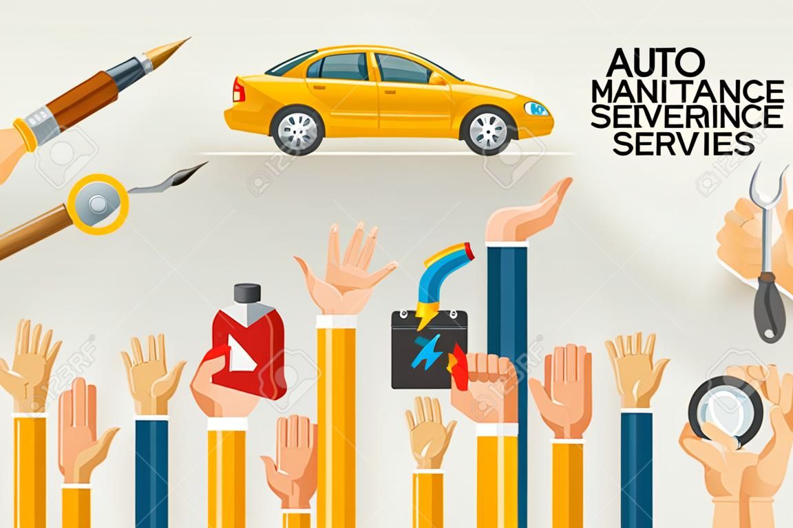 Servicios de mantenimiento de automóviles. Ilustraciones.