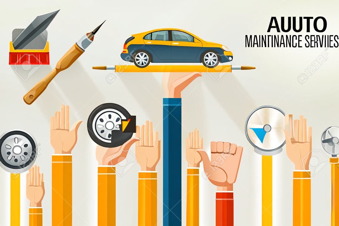 Auto Maintenance Services. Illustrazioni.