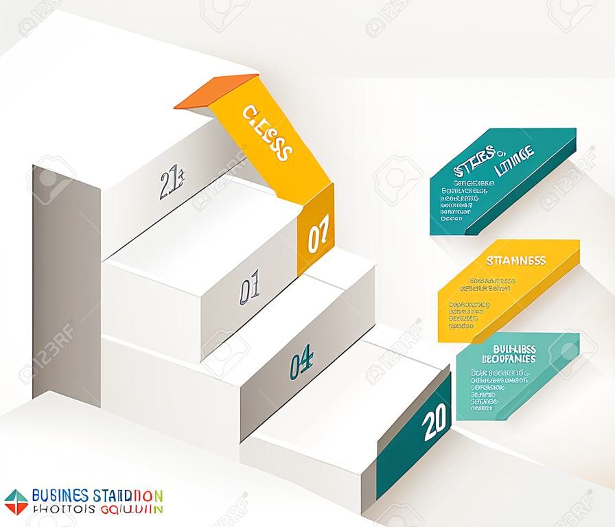 3D商務樓梯圖模板。插圖。可以用於工作流佈局，數字選項，加緊選項，網頁設計，信息圖表，時間軸模板。