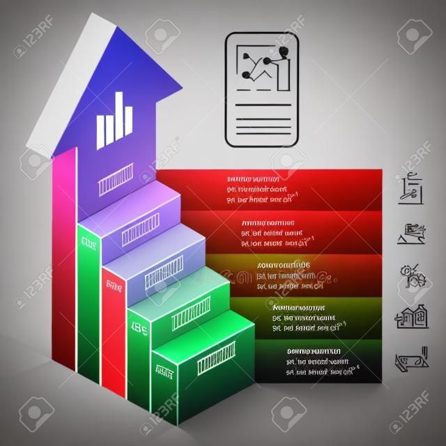 3d Modelo de diagrama de escada de setas de negócios. ilustração. pode ser usado para layout de fluxo de trabalho, opções de número, opções de aumento, web design, infográficos, modelo de linha do tempo.