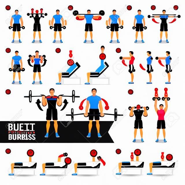 Dumbbell Exercises and Workouts Weight Training, Vectors