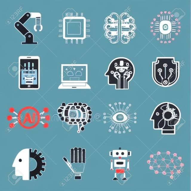 Iconos de inteligencia artificial de robot ai. Ilustración de vector.