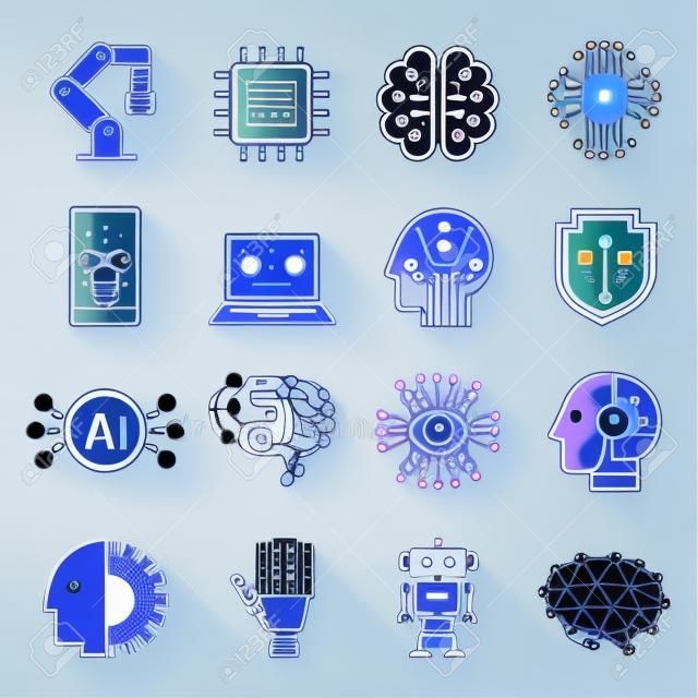 Iconos de inteligencia artificial de robot ai. Ilustración de vector.