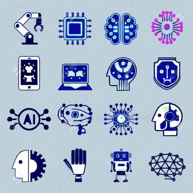 Icone di intelligenza artificiale del robot Ai. Illustrazione vettoriale.