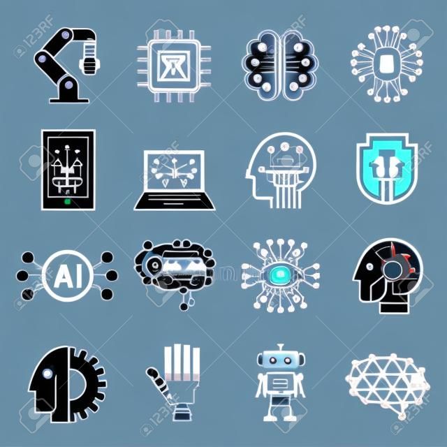Symbole für künstliche Intelligenz des Ai-Roboters. Vektor-Illustration.