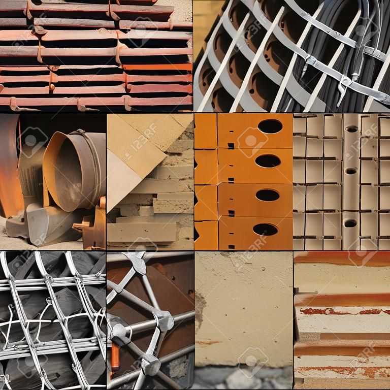 collage of construction materials used for building