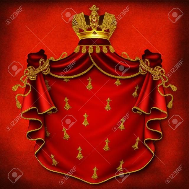 Fundo heráldico com um manto real ermine vermelho com uma coroa