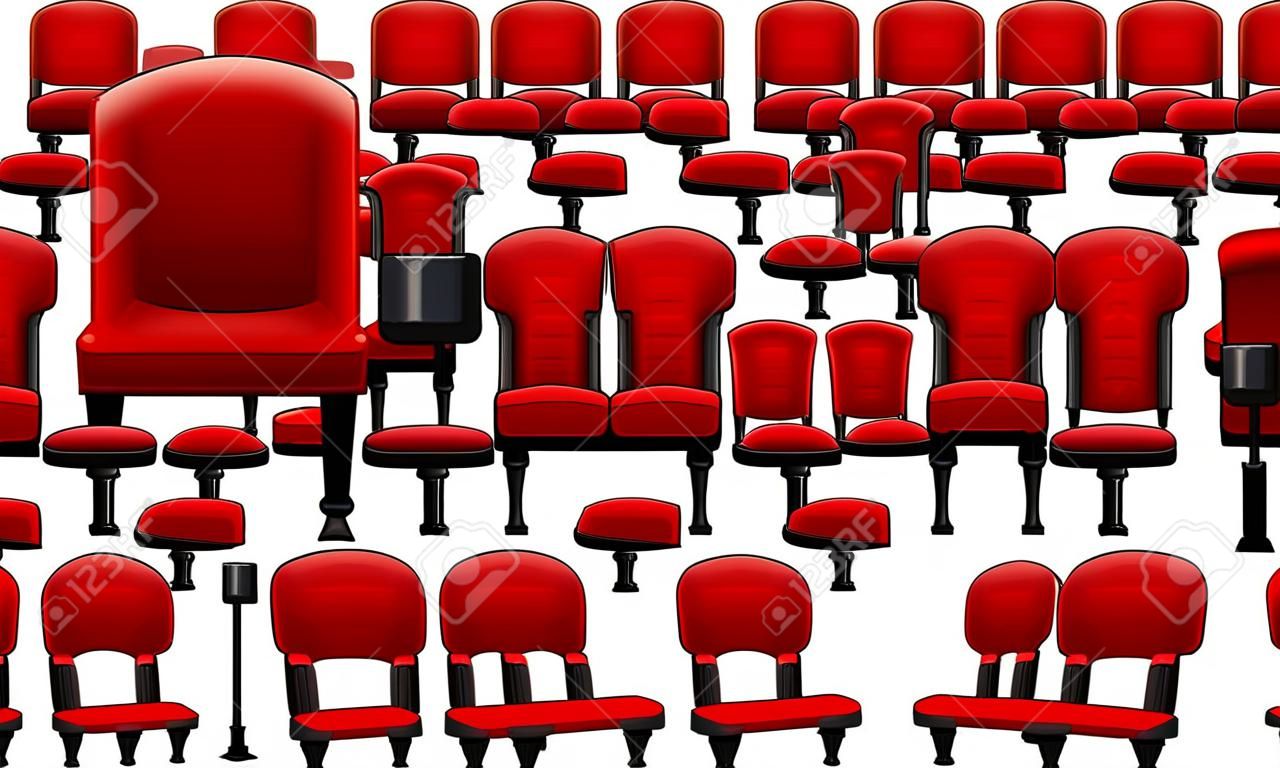 Separately red chair and rows of chairs. 3D vector. High detailed realistic illustration
