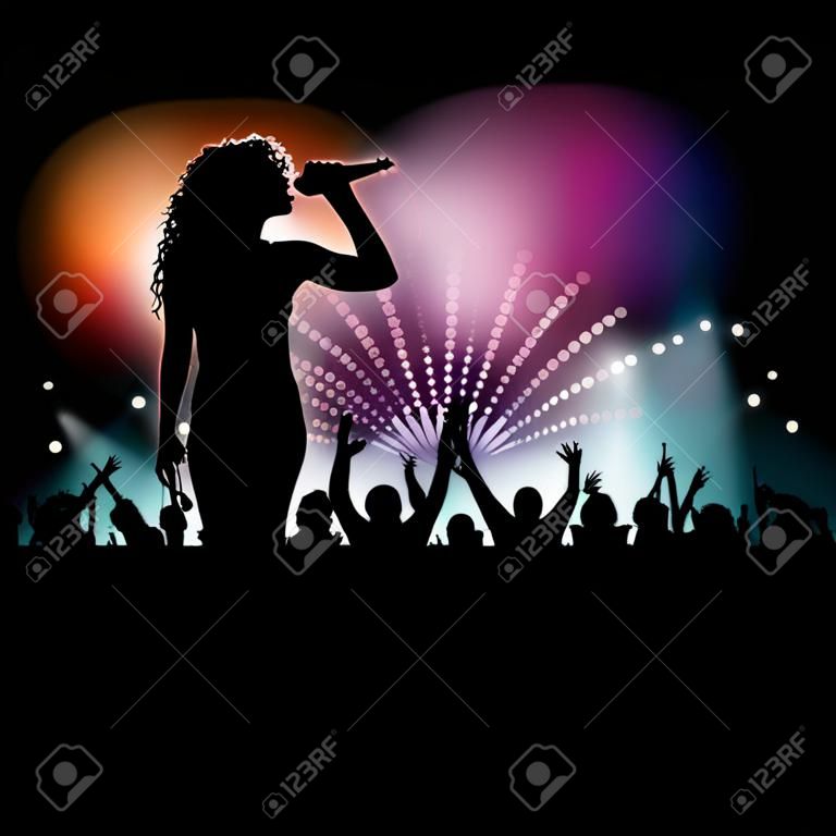 Silhouette of a female singer performing in front of an audience