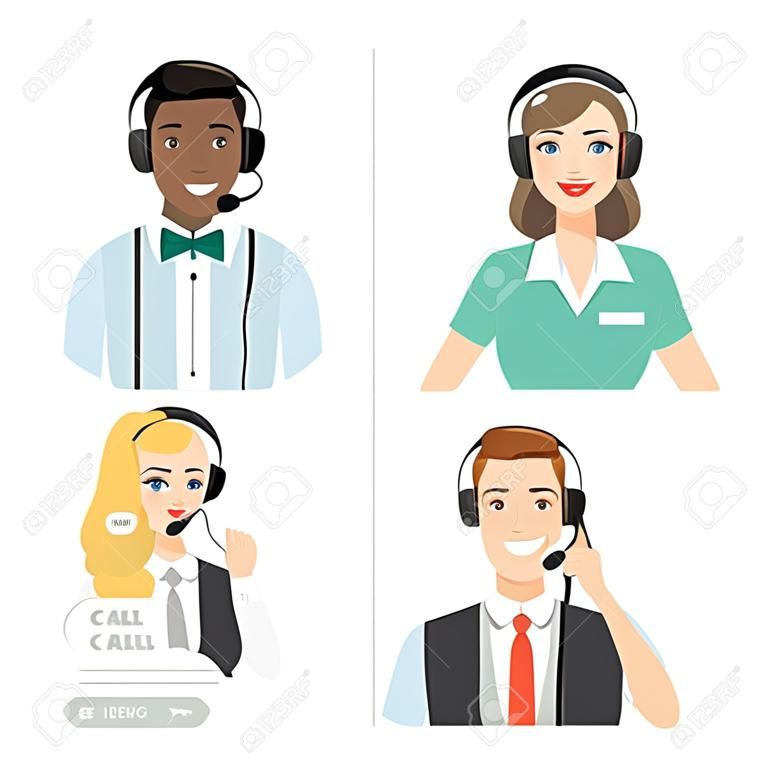 Call Center Operator Icons. Vector Cartoon Illustration