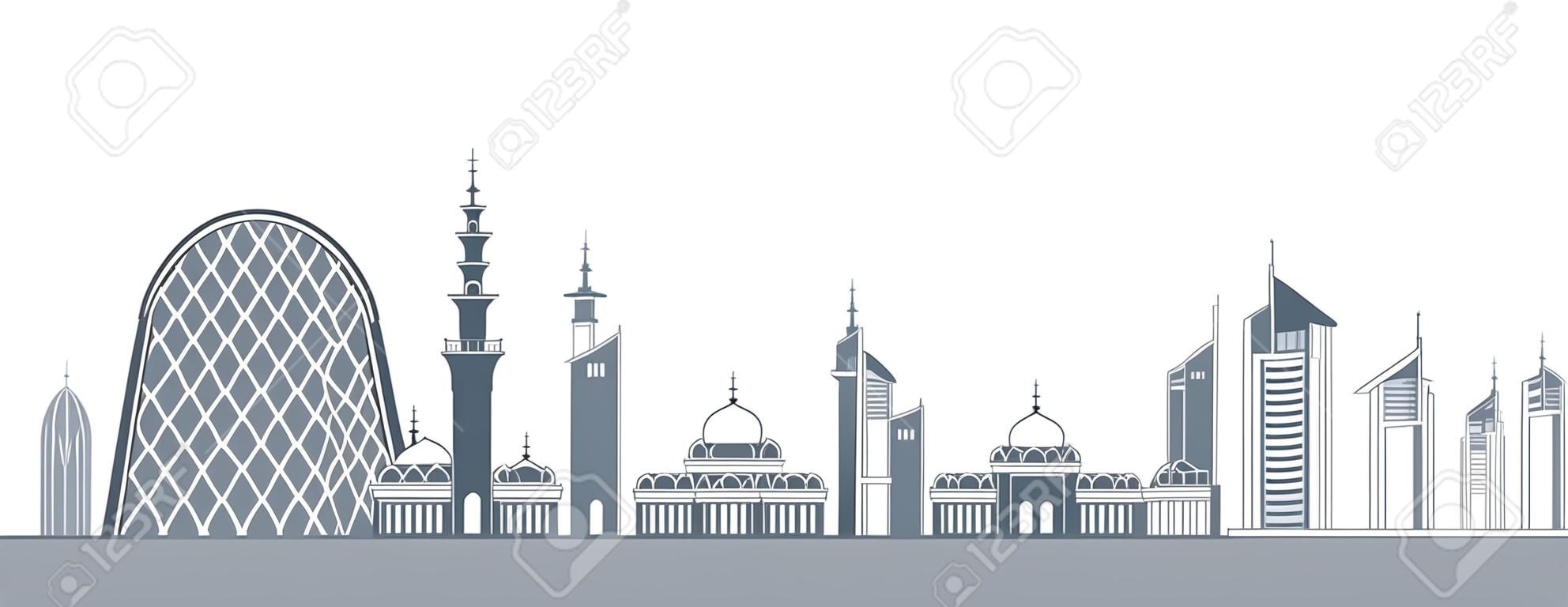 The skyline in Dubai. Vector illustration of modern buildings