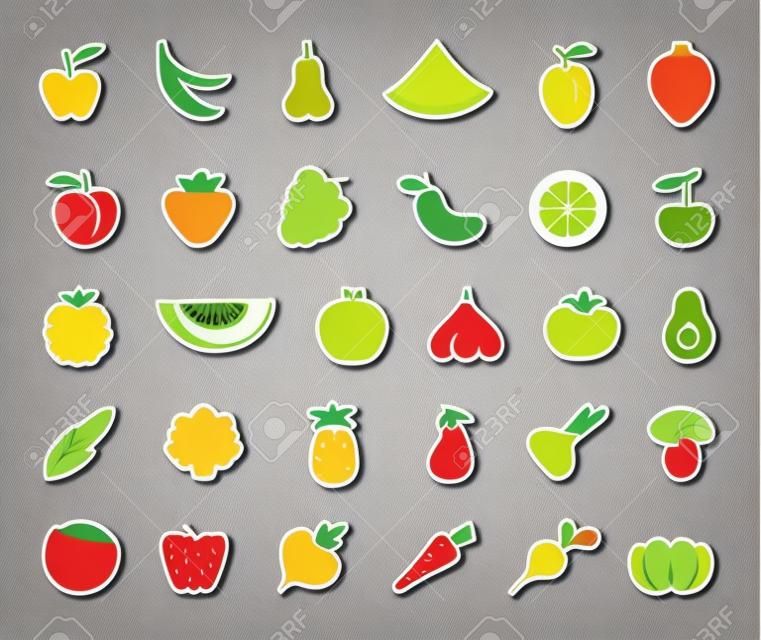 Simple icons of vegetables and fruit. Vector stickers