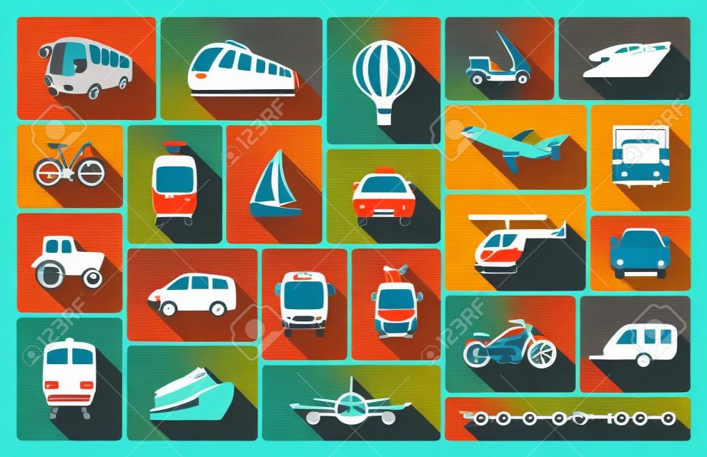 icônes de divers moyens de transport
