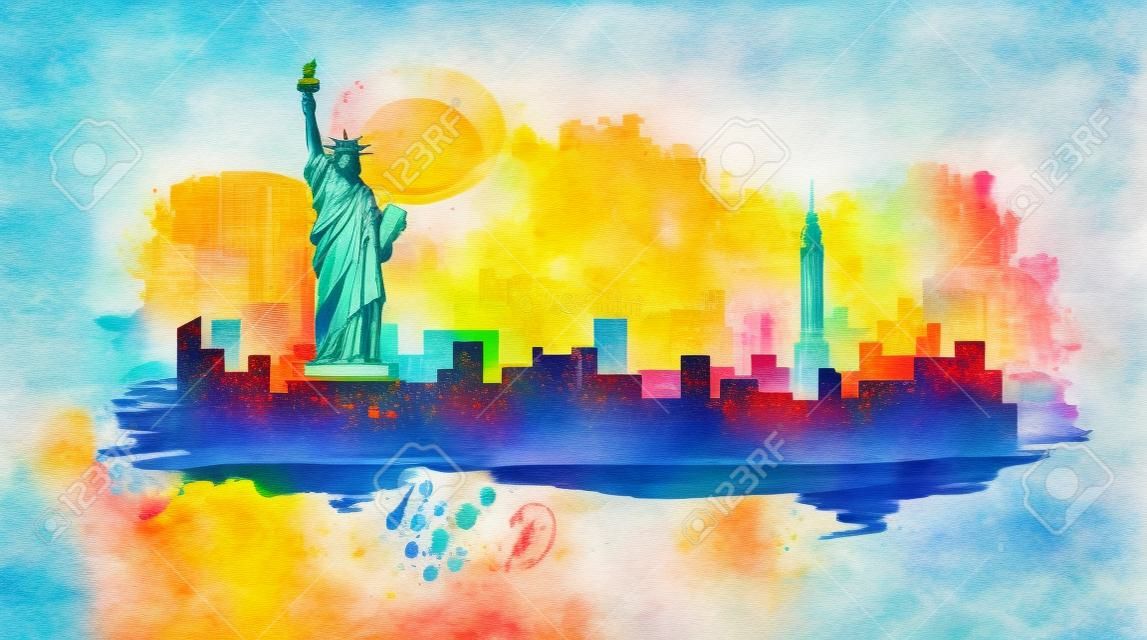 Abstrakcyjny krajobraz miasta z widokami USA na plamach farby