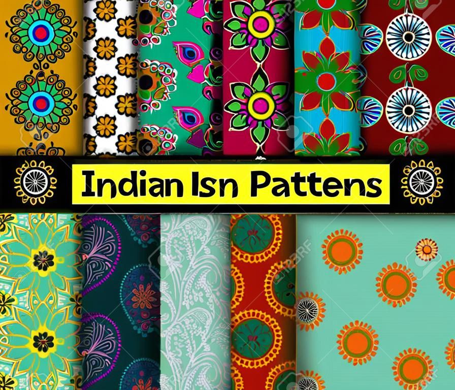 인도 원활한 패턴의 집합입니다. 민족 스타일의 페이 즐 리 배경입니다. 각 패턴은 견본 폴더에 저장되었습니다. 벡터 일러스트 레이 션.