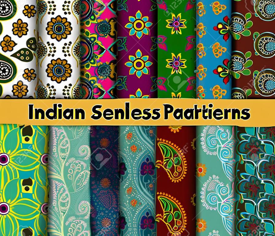 인도 원활한 패턴의 집합입니다. 민족 스타일의 페이 즐 리 배경입니다. 각 패턴은 견본 폴더에 저장되었습니다. 벡터 일러스트 레이 션.