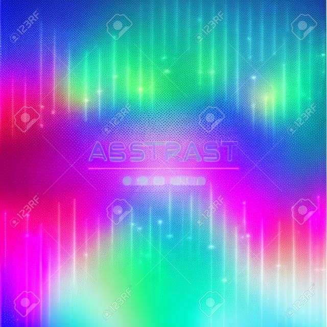 Dynamiczne abstrakcyjne tło rozpraszające cząstki wykonane z kolorowych plamek neonowych. Ilustracja wektorowa.