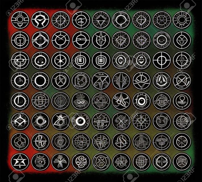 Collection de symboles démoniaques et leurs sigils. Ensemble de chants occultes