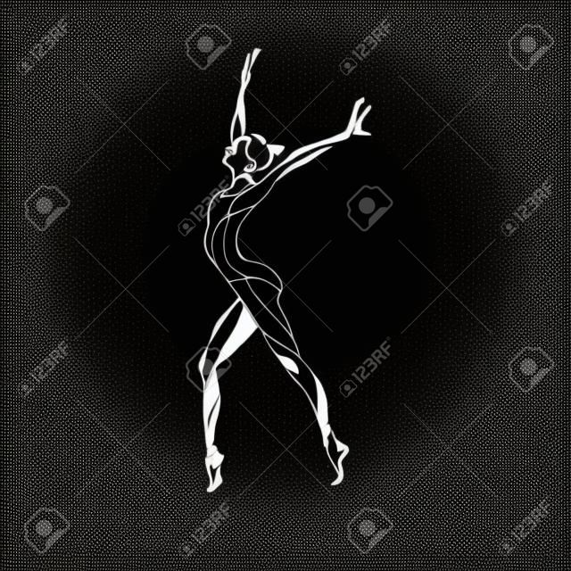 Творческий силуэт гимнастический девушки. Художественная гимнастика, черный и белый векторные иллюстрации