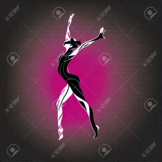 Silhouette creativa di ragazza ginnastica. Ginnastica artistica, illustrazione vettoriale a colori