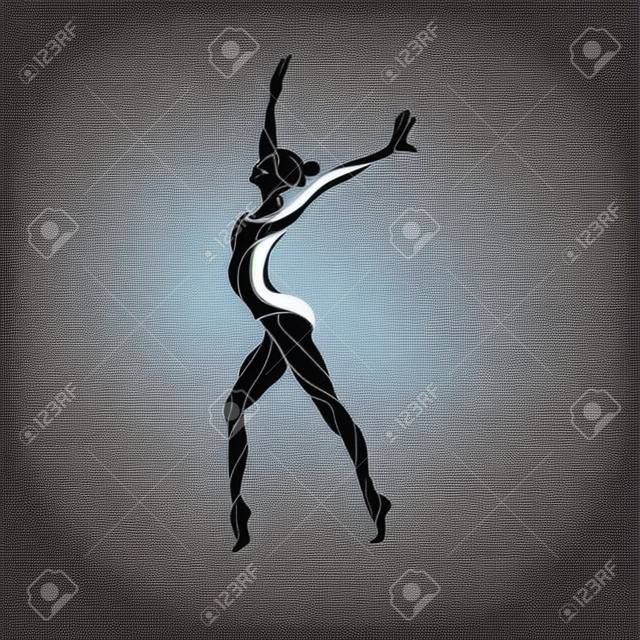 Silhouette creativa di ragazza ginnastica. Ginnastica artistica, illustrazione vettoriale a colori