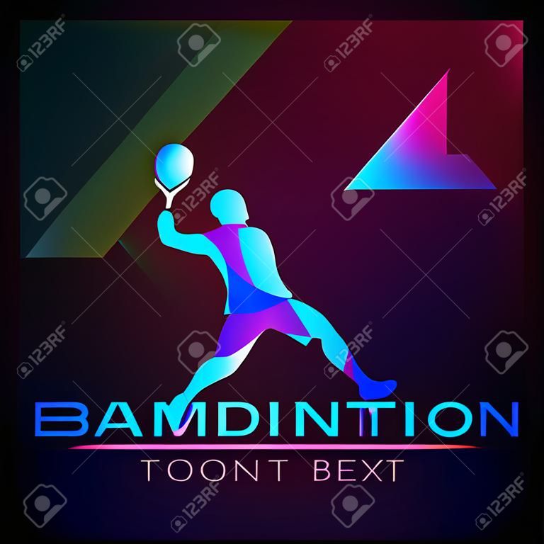 Badminton logosu. Badminton sporunda oyun için logo. Özet profesyonel badminton oyuncusu. Bir badminton oyuncunun siluet, vektör çizim