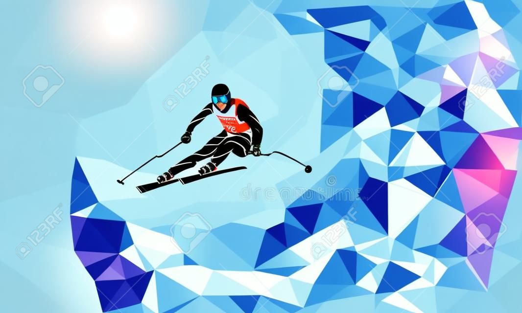下坡滑雪创意剪影滑雪大回转滑雪赛插画矢量图