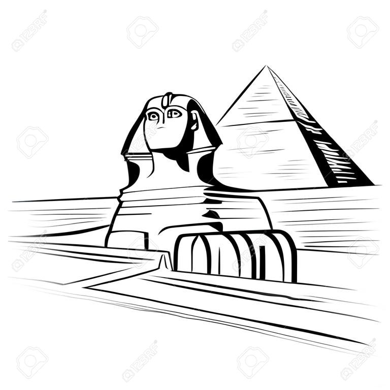 Giza, Mısır'da piramitler ve Sfenks çizimi. Vektör illüstrasyonu