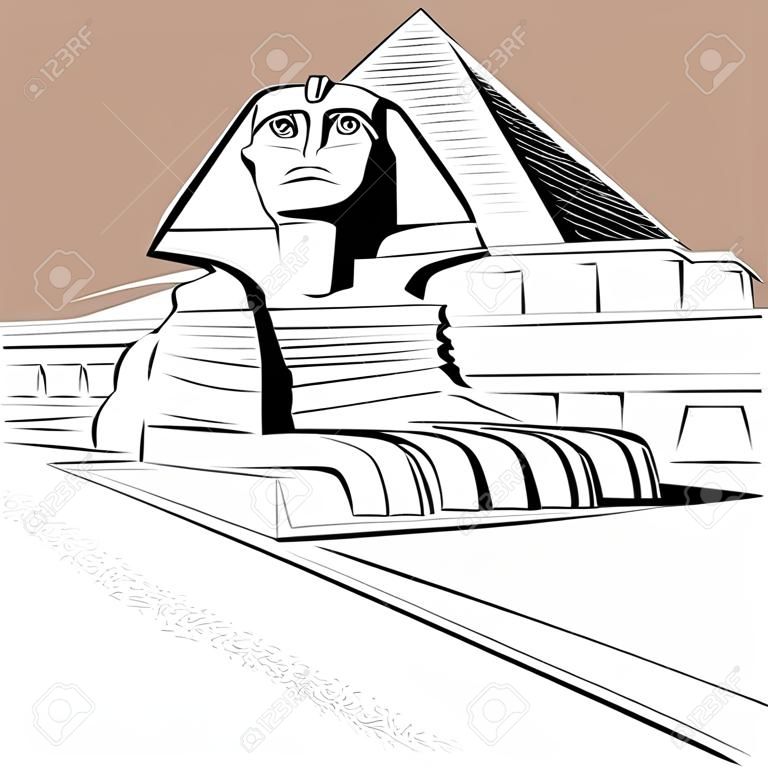 Рисование пирамид и Сфинкс в Гизе, Египет. Векторные иллюстрации