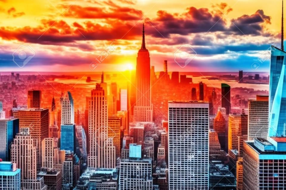Luftaufnahme von New York City bei Sonnenuntergang