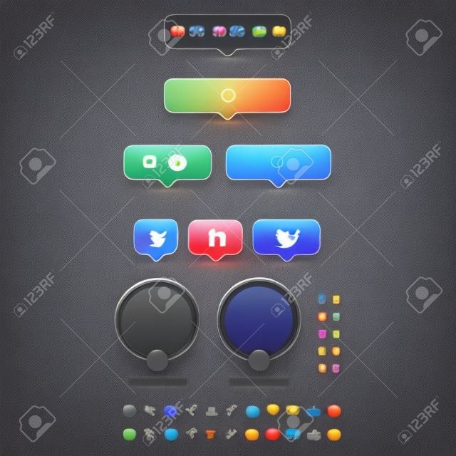 Set of Interface buttons web design shadow, social media icon symbol, vector illustration.