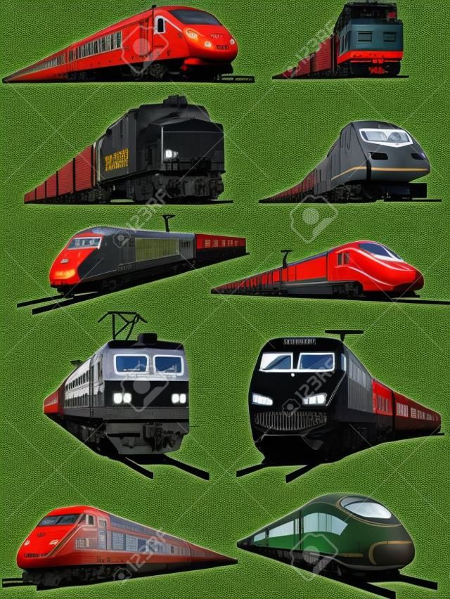 silhuetas de trem de carga e passageiros
