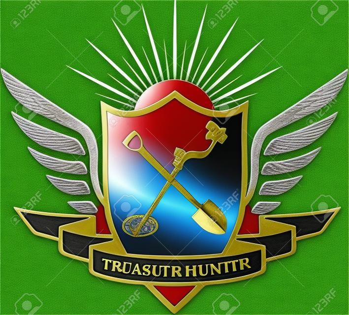 紋章尋寶獵人盾牌，翅膀，鏟，金屬探測器