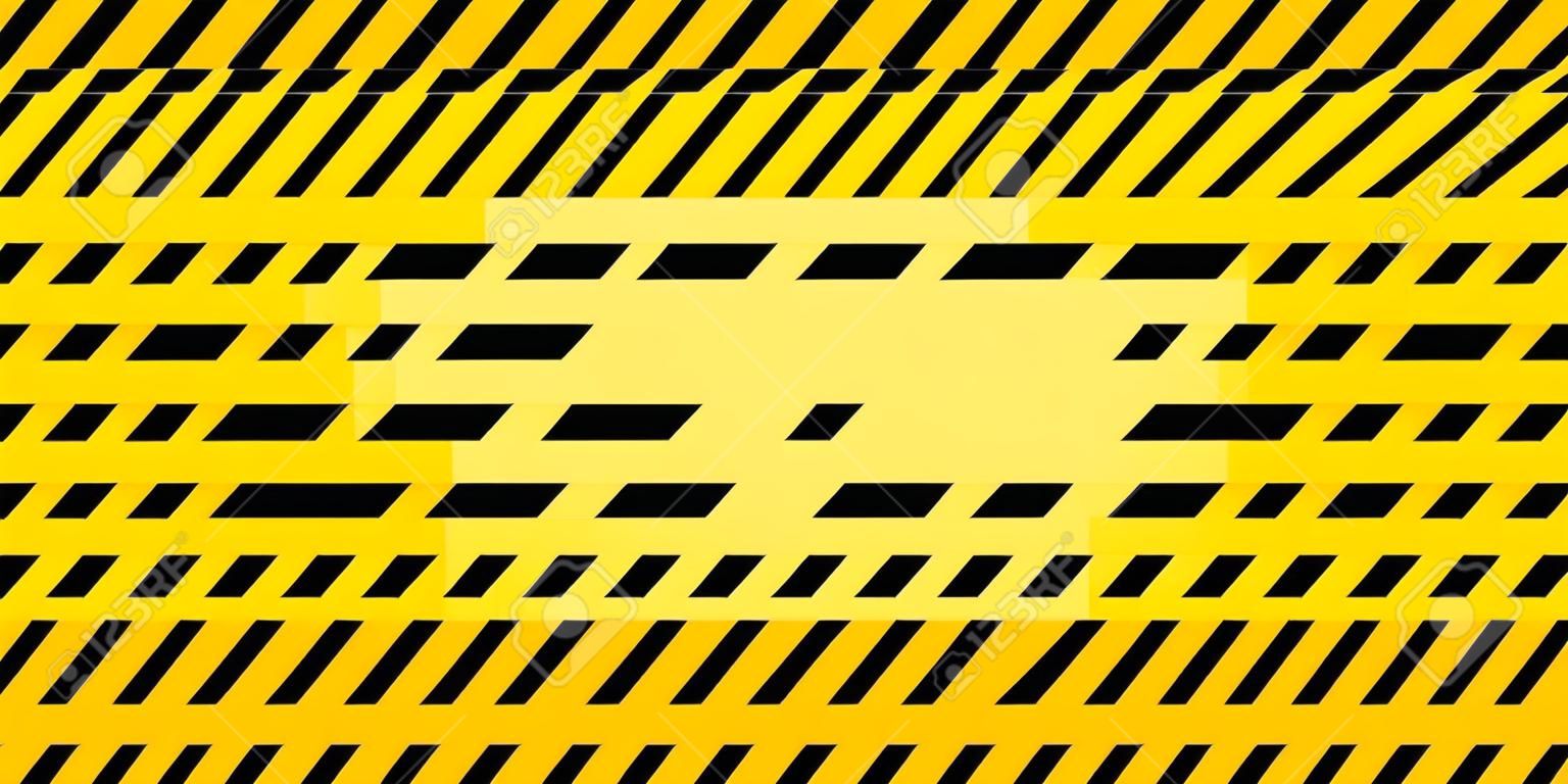 warnender gestreifter rechteckiger Hintergrund, gelbe und schwarze Streifen auf der Diagonale, eine Warnung, vorsichtig zu sein - die potenzielle Gefahrvektorschablonenzeichengrenze gelbe und schwarze Farbe Bauwarnungsgrenze