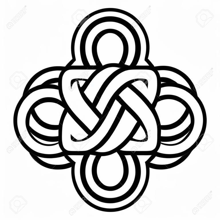 Nodo mistico di longevità e salute, un segno di buona fortuna Feng Shui, vector il nodo dell'infinito, tatuaggio simbolo di salute