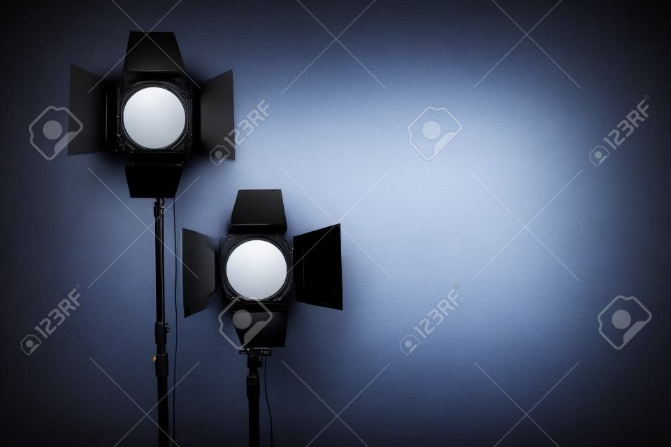 Equipment for photo studios and fashion photography in the classroom on the chalk board background.
